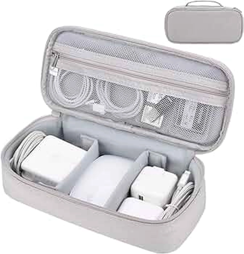 Cord Organizer Travel Case, Portable Accessory Pouch Bag for Cable, Charger, Tech Electronics, Airplane Essentials (Light Grey)