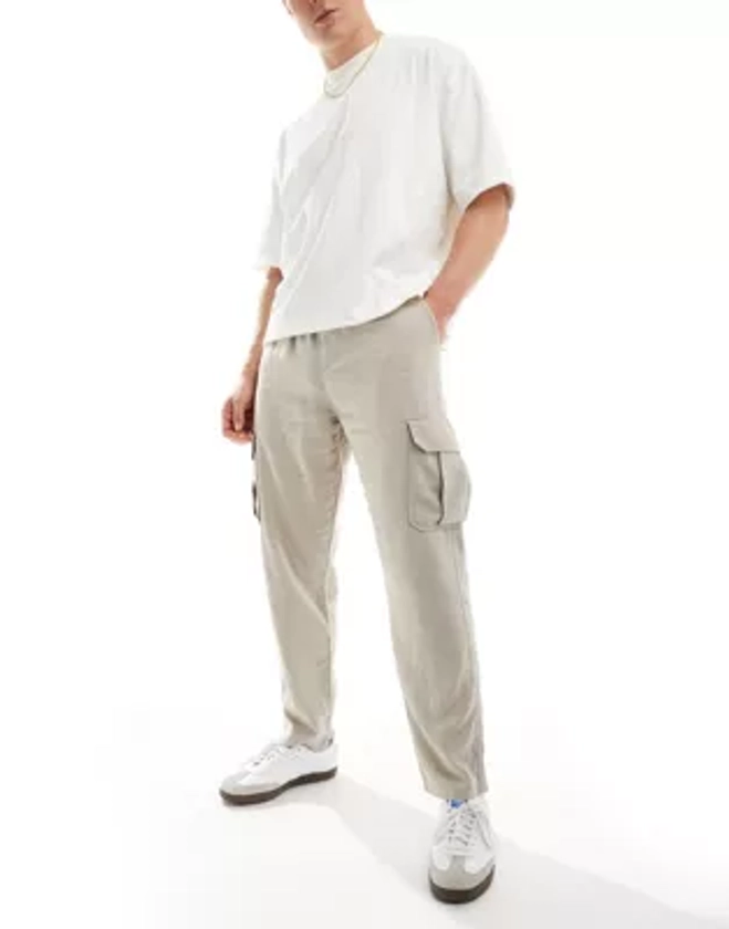 New Look - Pantalon cargo en lin mélangé - Taupe | ASOS