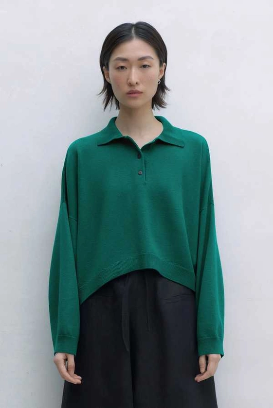 Cordera Merino Wool Polo Sweater - Teal Green on Garmentory