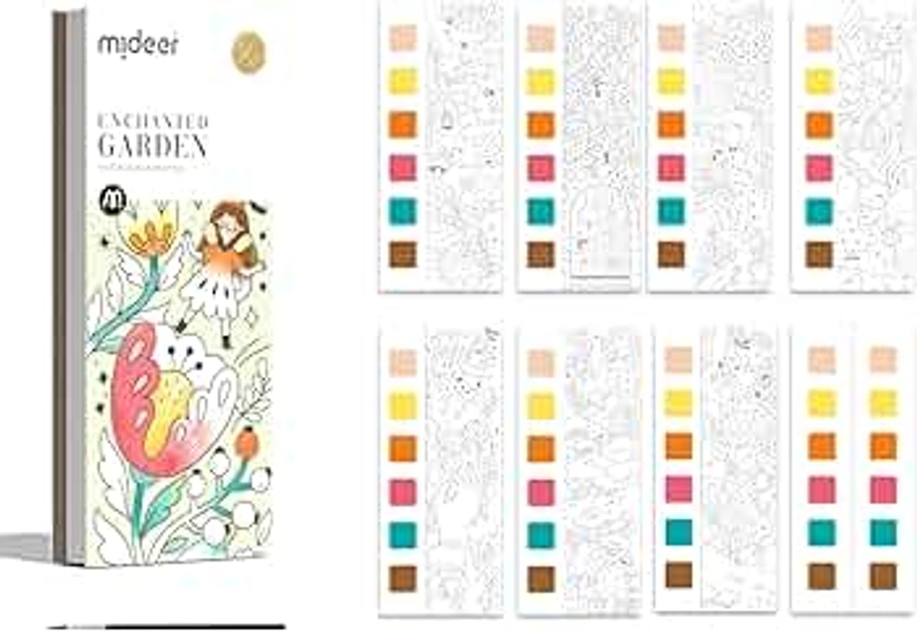 Mideer Watercolor Painting Book for Kids Ages 4-8, Pocket Watercolor Painting Book Arts and Crafts for Toddlers, Travel Activities Paint with Water Coloring Book Set for Kids 3-8 (Enchanted Garden)