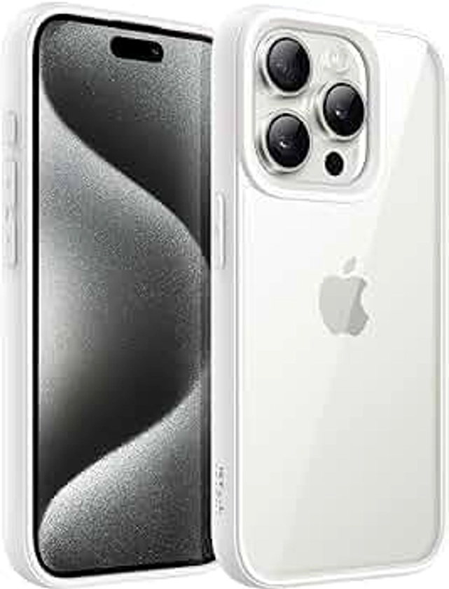 JETech Funda para iPhone 15 Pro MAX 6.7 Pulgadas, Carcasa Antigolpes, Marco de TPU Mate Color Sólido, Anti-Arañazos Respaldo Transparente (Titanio Blanco)