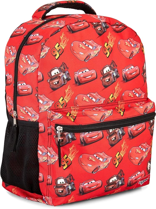 Disney Cars Lightning McQueen Allover Backpack - Lightning McQueen, Mater, Doc Hudson Backpack - Officially Licenced School Bookbag (Red)