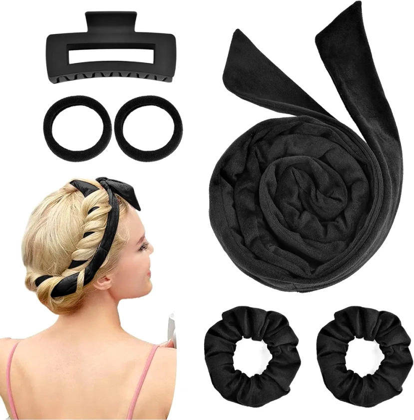 Boucle Sans Chaleur,Rouleau Cheveux Boucle Sans Chaleur,Heatless Hair Curlers,Bigoudis Cheveux Boucle Sans Chaleur,Bigoudis Flexible,Bigoudis Cheveux Court Long,Outils Coiffure Bricolage(Noir)