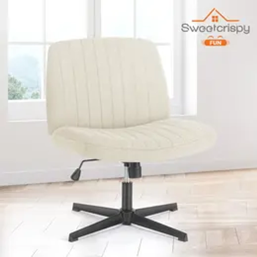 SweetcrispyFun Height Adjustable Criss Cross Chair - Armless Desk Chair No Wheels Cross Legged Office Chair Wide Swivel Home Office Desk Chairs