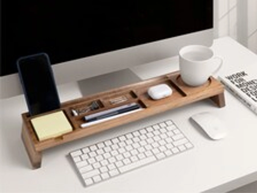 Wood Desk Organizer, Home Office Desk Organization, Tablet & Phone Stand, Docking Station