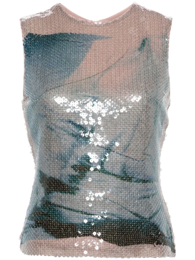 Nage abstract-print sequinned top