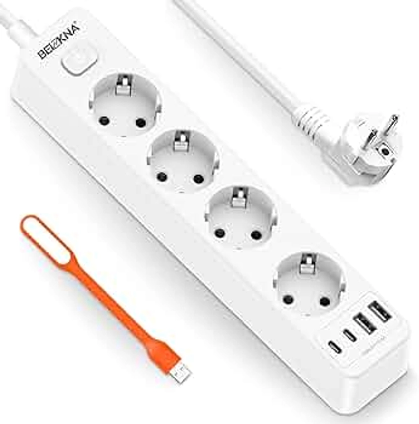 8 en 1 Multiprise USB C 4 Prises avec 4 Ports USB Chargeur de Voyage (5V/3A,5V/2.4A)Multi Prise Multiple Electrique 4000W 16A avec Interrupteur Rallonge Cable 1.8m pour Smartphone,Maison,Bureau-Blanc