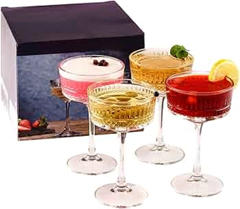 GOSOYO Lot de 4 Verres à Champagne, Cocktail, Martini, Verres à Vin, Verres à Longue Tige (260 ml/8.8oz) (4 Pcs)