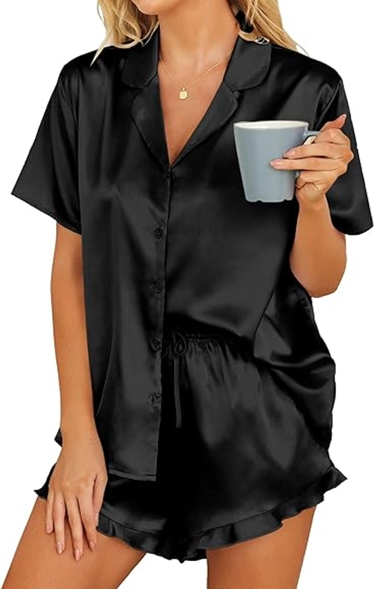 Hotouch Satin Pyjamas Women's Short Pyjama Set Short Sleeve Summer Loungewear Sleepwear Leisure Suit S-XXL