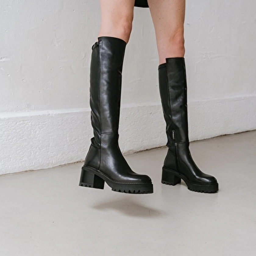 Bottes à semelles crantées en cuir et stretch noir pour Femme | Jonak