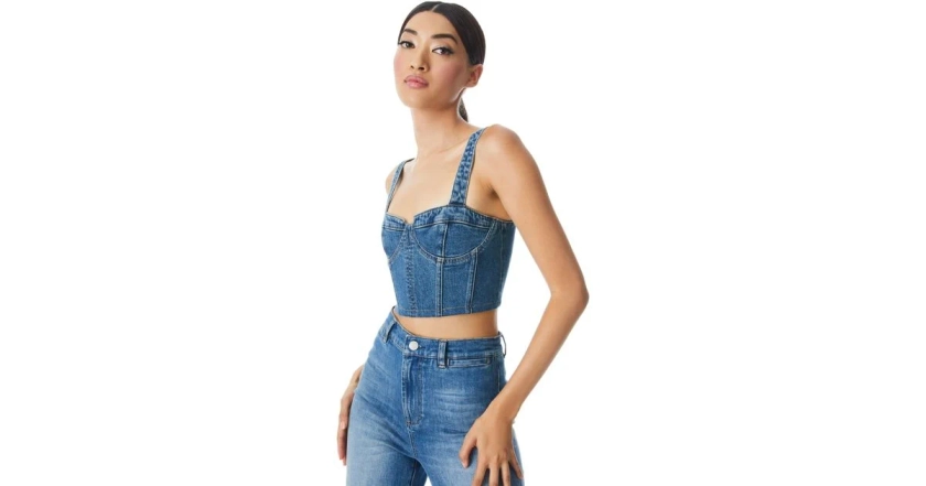 Alice + Olivia Blue Alice + Olivia Jeanna Denim Bustier Crop Top