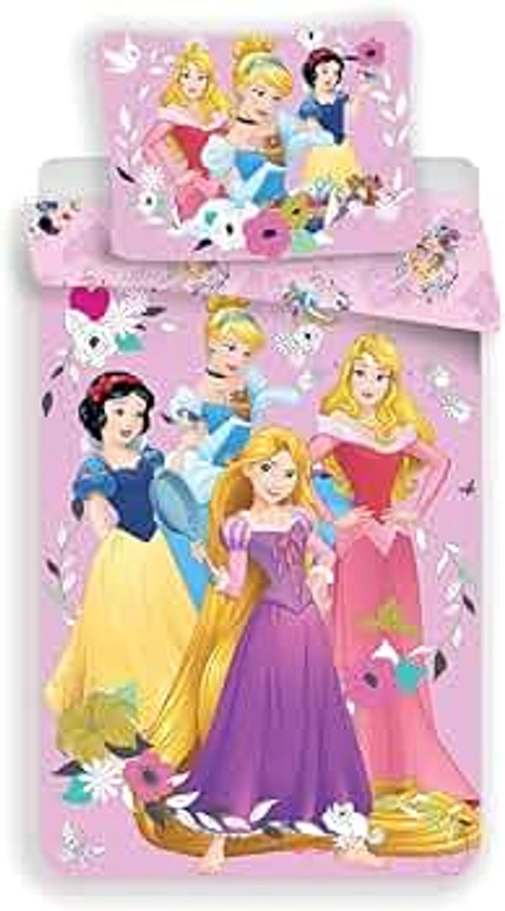 Disney Princesses - Parure copripiumino per bambine, 140 x 200 cm, federa 70 x 90 cm, 100% cotone