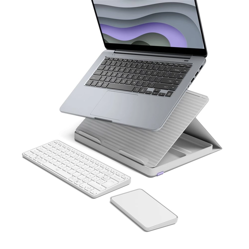 Kit de télétravail Clavier sans fil Azerty Logitech Casa Pop-Up Desk Blanc + Support + Pavé tactile