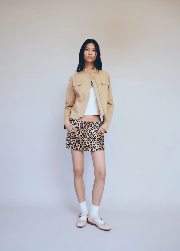 Leopard-print denim mini-skirt - Women | MANGO USA