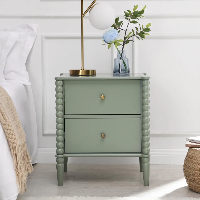 Lyndon Sage Green Bobbin 2 Drawer Bedside Table