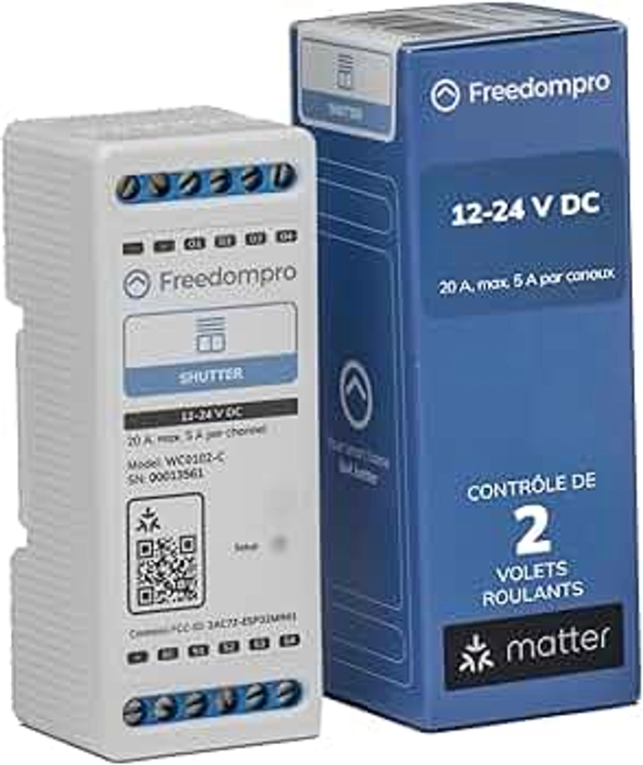 Freedompro Module Volet Roulant DIN WC0102-C, Interrupteur WiFi Intelligent 2 Canaux, Domotique, Compatible avec HomeKit Apple, Alexa, Google Home, Matter, sans Hub, 12-24V, pour Boîte de Dérivation