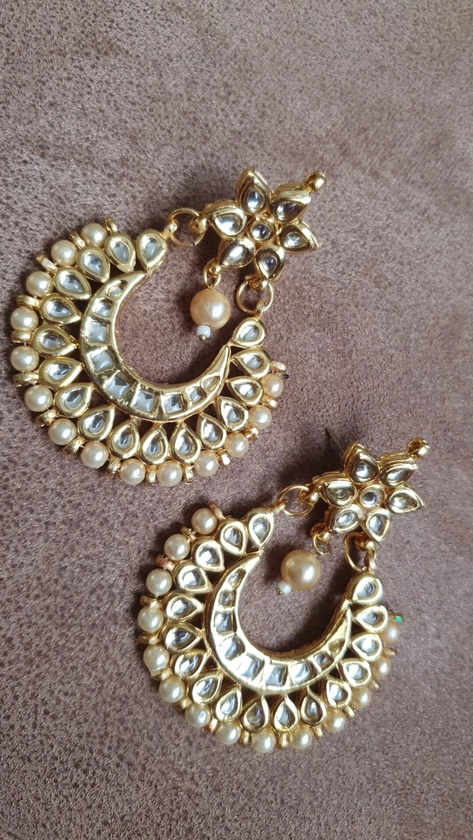 Indian Bridal Wedding Party Gift Earrings Gold Shade Polki Earrings Traditional Ethnic Pearls Kundan Hoops Ballay Balli Bollywood Jewelry - Etsy UK