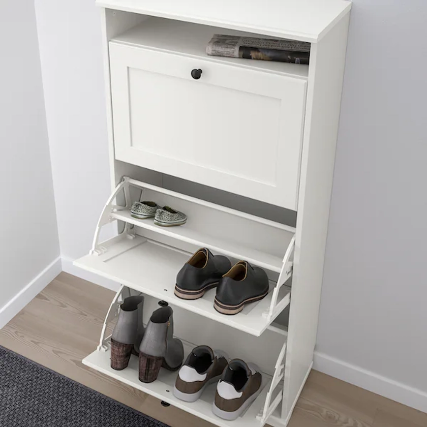 BRUSALI Armoire à chaussures 3 casiers, blanc, 61x30x130 cm - IKEA