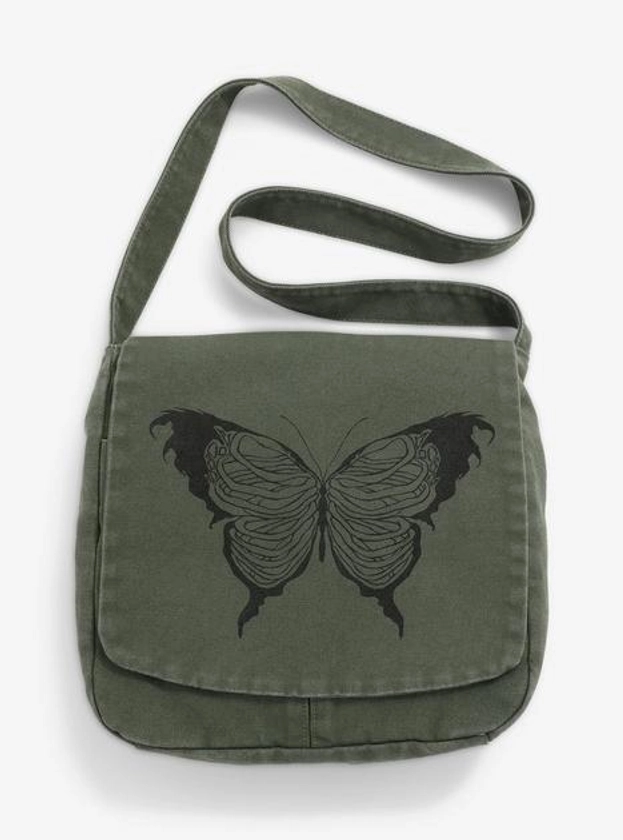 Skeletal Butterfly Canvas Messenger Bag | Hot Topic