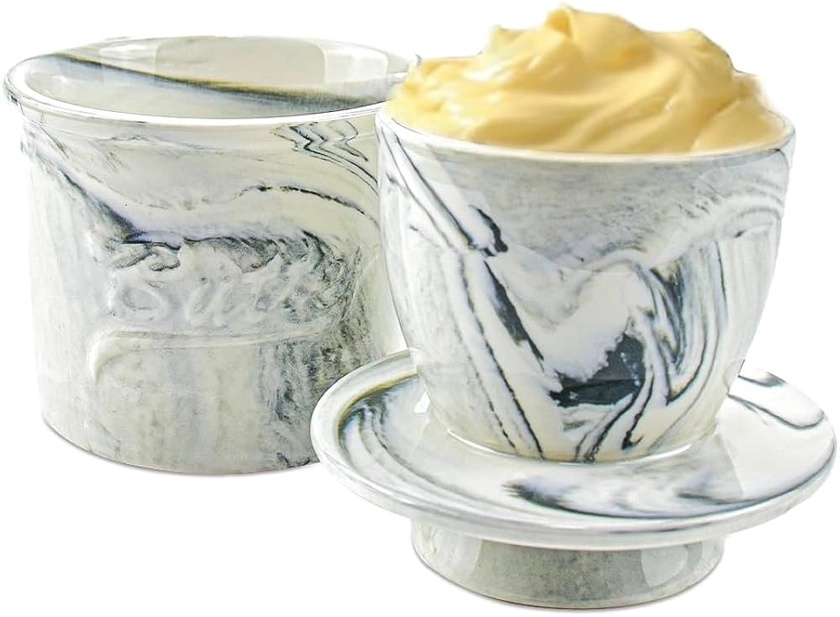 Beurrier en Porcelaine Pot à Beurre en Porcelaine Conteneur de Beurre Cruche au Beurre Style Pot à Beurre Français avec Couvercle Récipient à Beurre pour Le Petit Déjeuner, Passe au lave-vaisselle