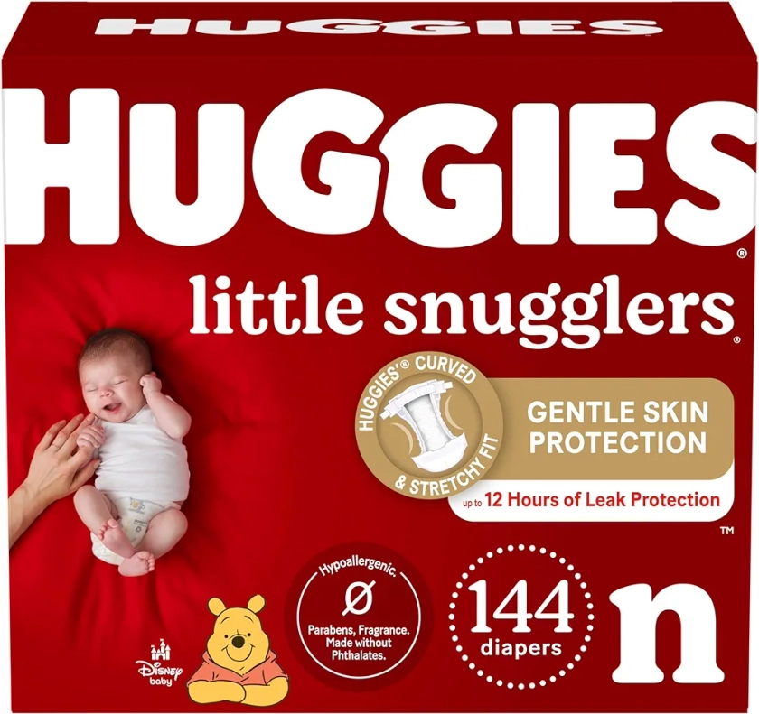 Huggies Newborn Diapers, Little Snugglers Newborn Diapers, Size Newborn (up to 10 lbs), 144 Count