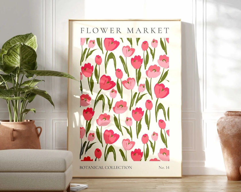 Flower Market Tulip Print, Boho Flower Wall Art, Flower Market Poster, Living Room Print, Bedroom Wall Décor, Modern Abstract Floral Prints - Etsy UK