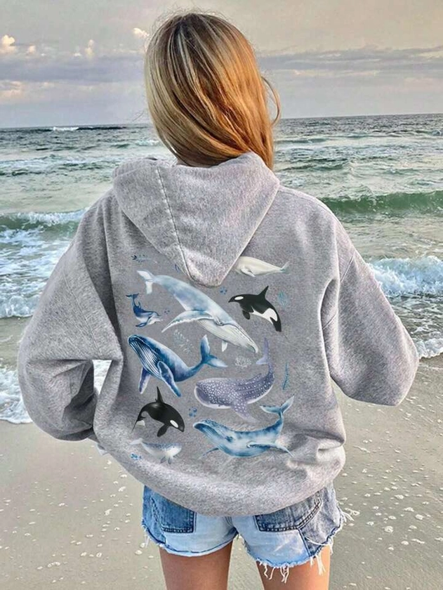 SHEIN EZwear Women'S Shark Printed Hoodie