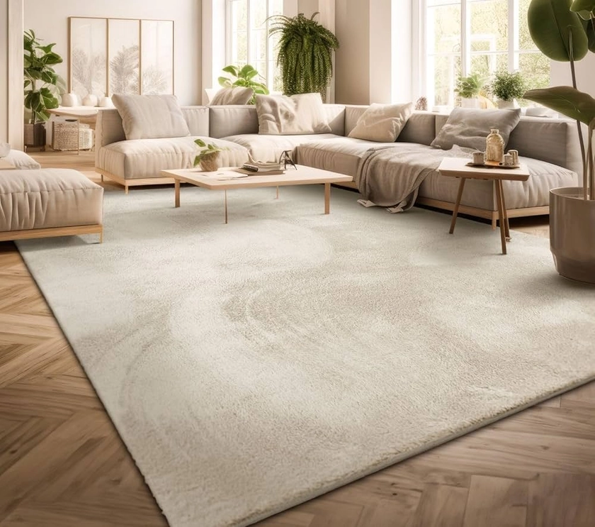 TT Home Tapis Poil Ras Tapis De Salon Monochrome Design Moderne Lavable, Couleur: Crème, Dimension:200x280 cm