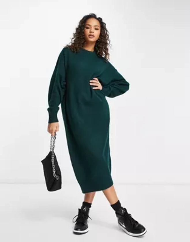 Monki knitted jumper midi dress in green | ASOS