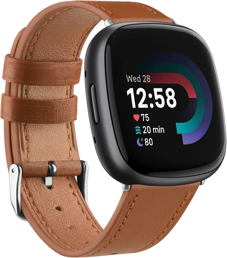 Leather Straps Compatible with Fitbit Versa 4 Strap/Versa 3 Straps/Fitbit Sense 2 Strap/Sense Strap for Women Men,Genuine Leather Replacement for Fitbit Versa 4/Versa 3/Fitbit Sense 2/Sense(Brown): Amazon.co.uk: Sports & Outdoors