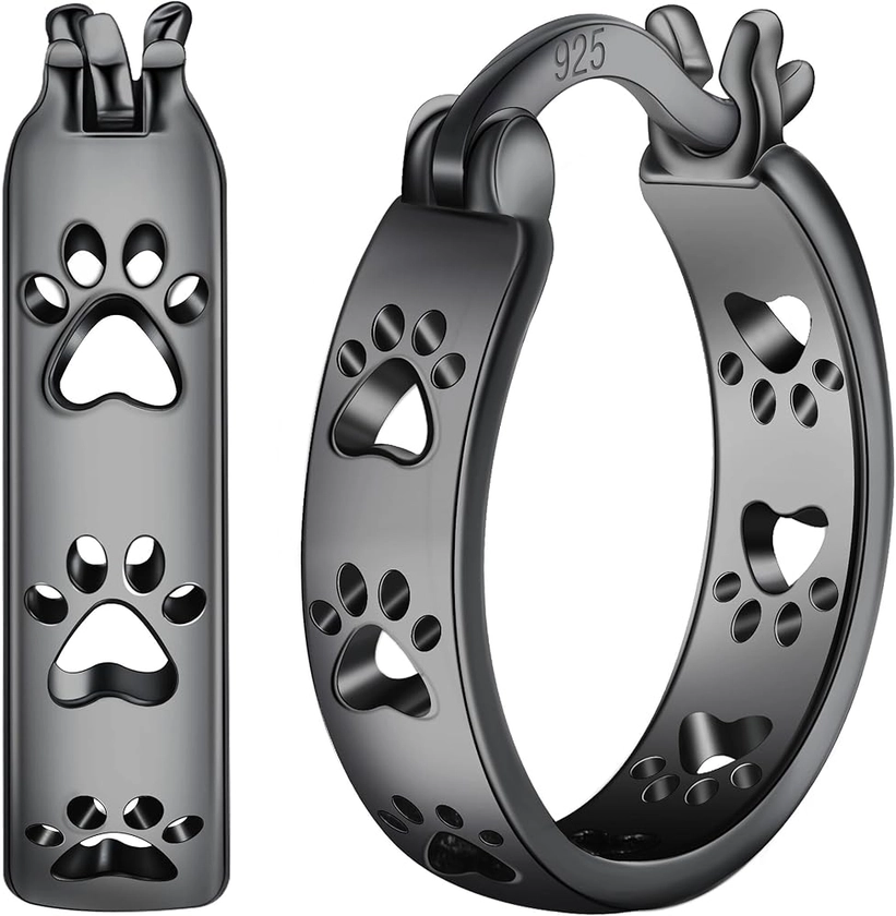 Paw Earrings 925 Sterling Silver Cat Dog Animal Paw Hoop Earrings Cat Dog Jewelry Gifts for Women Girls