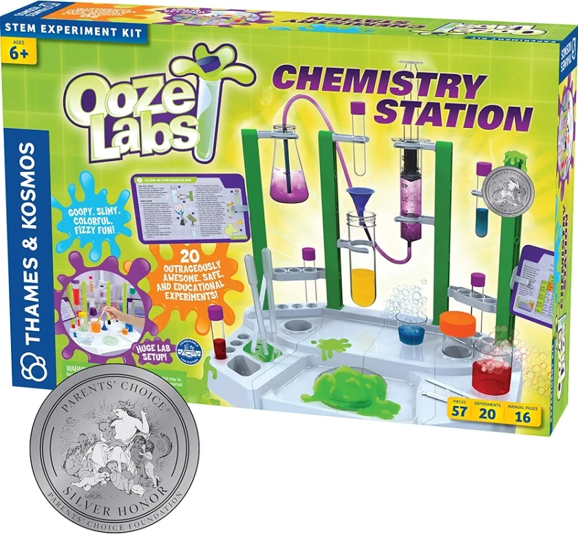 Thames & Kosmos Ooze Labs Chemistry Station Science Experiment Kit, 20 Non-Hazardous Experiments Including Safe Slime, Chromatography, Acids, Bases & More, Multi-Color