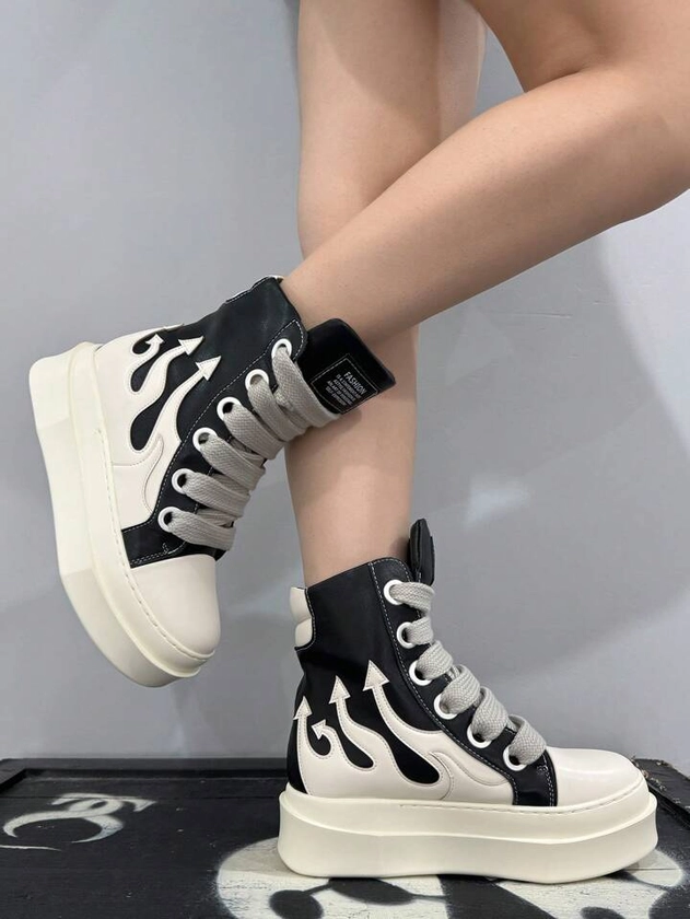 Botines de tobillo de plataforma para mujer estilo casual con diseño en fuego, zapatos deportivos vulcanizados de estilo unisex con zapatillas de deporte de estilo Skater, botines negros punk rock gótico