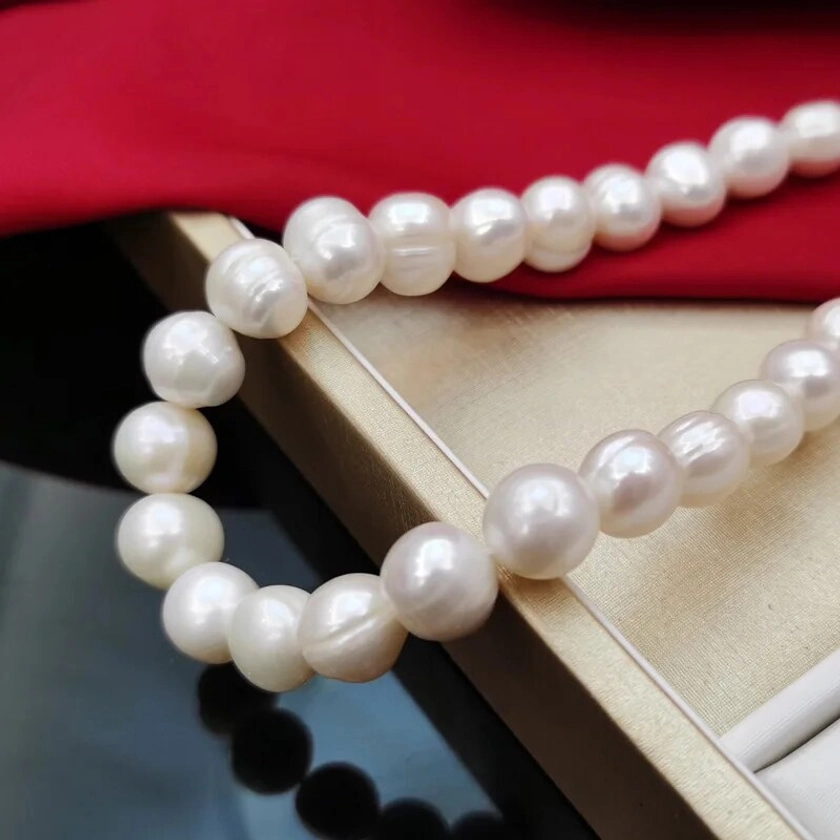Grand collier de perles d'eau douce pour femme, bijoux en argent regardé 100%, cadeau de mode, 925 naturel, 11mm, 12mm, 13mm, 15mm