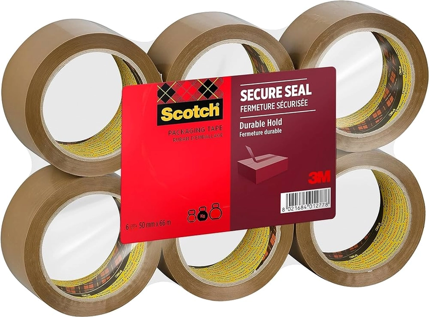 Scotch Secure Seal Packaging Tape Brown 50 mm x 66 m 6 Rolls/Pack - Ideal for Packing Boxes and Parcels