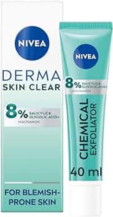 NIVEA Derma Skin Clear Chemical Exfoliator (40ml), Liquid Exfoliator Made with Salicylic Acid, Glycolic Acid, and Niacinamide, to Visibly Reduce and Prevent Blemishes, For Blemish-Prone Skin