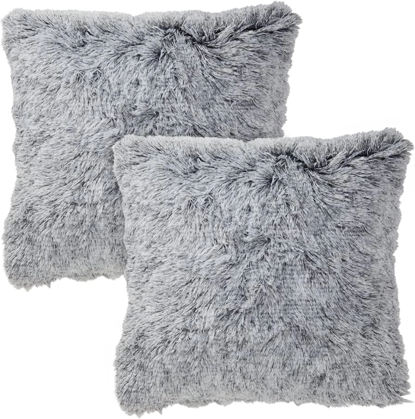 Juvale 2-Piece Set of Grey Faux Fur Throw Pillow Covers, Fuzzy Home Décor, 51 x 51 cm Each : Amazon.co.uk: Home & Kitchen