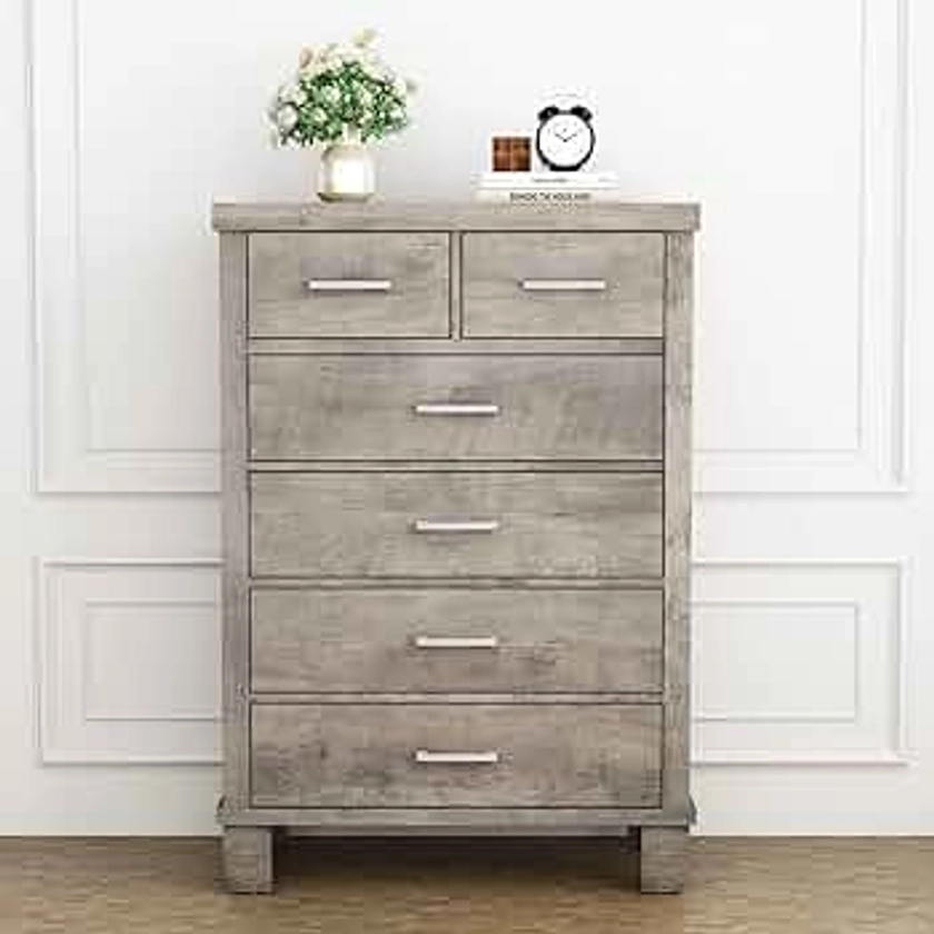 6 Drawer Dresser for Bedroom, Modern Chest of Drawers, 31.5 Inch Wide Storage Cabinet with Sturdy Legs, Tall Dresser Storage Tower for Closet Bedroom Entryway Living Room, Gray