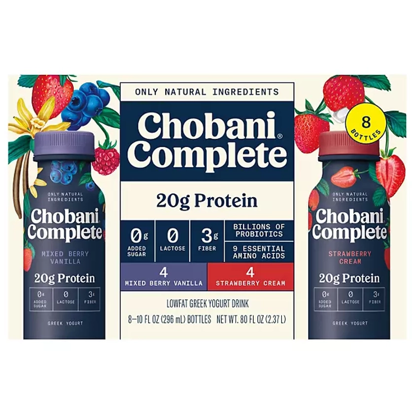 Chobani Complete Protein Lowfat Greek Yogurt Shakes Variety Pack, 10 fl. oz. bottle, 8 ct. - Sam's Club
