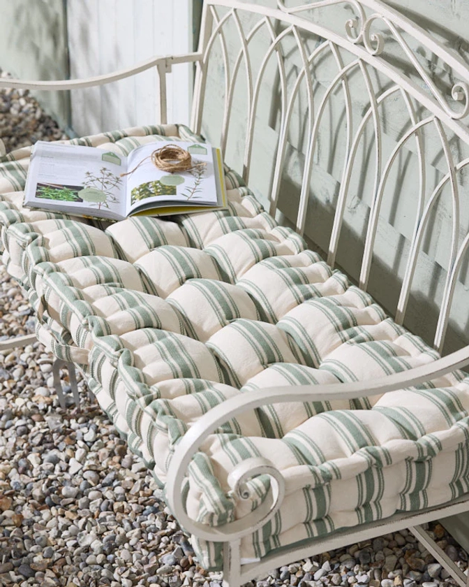 Green Stripe Garden Bench Cushion