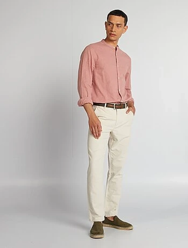 Pantalon chino coupe slim en lin mélangé - KIABI - Vert - Homme - 40 - Coton - Eté