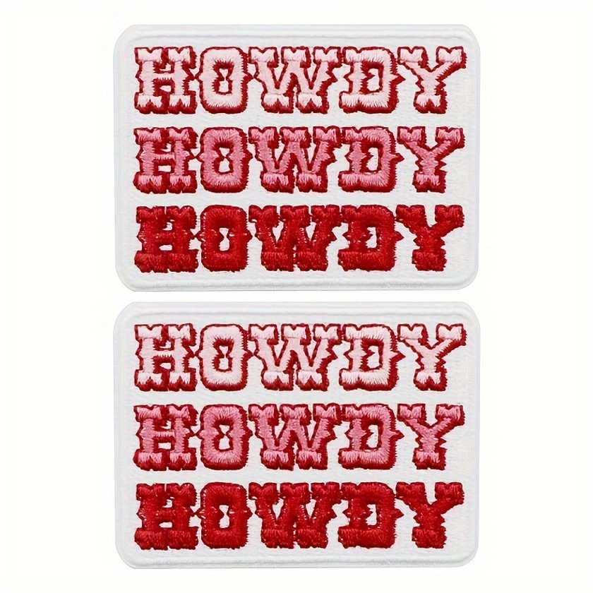 2pcs "Howdy" Embroidered Patches, Iron-On/Sew-On Appliques for DIY Clothing and Accessories - Vibrant Mixed Colors