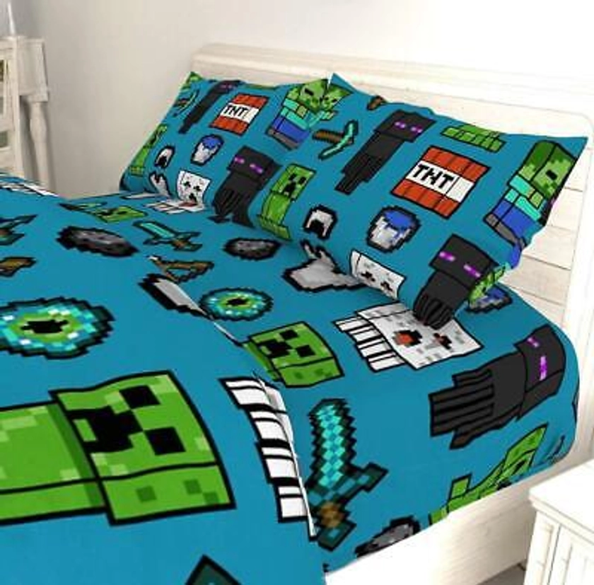 Minecraft Mob Fitted Sheet and Pillowcase Set Single/Double Size Matches Bedding | eBay