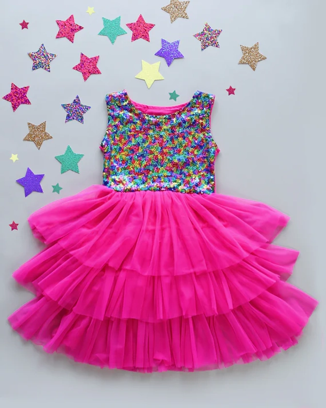 Pink Sparkling Sequin Top Tulle Girl Dress - Flower Girl Birthday Outfit, Princess Chiffon Party Dress, Perfect Gift for Special Occasions