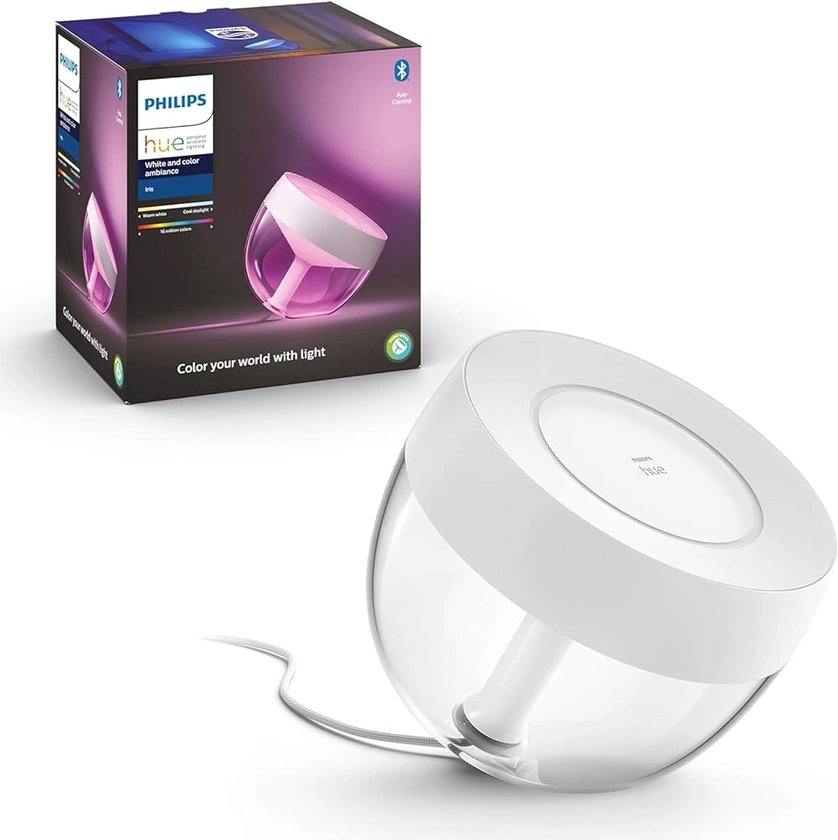 Philips Hue White And Color Ambiance, Iris compatible Bluetooth, Blanc, 8.2W, fonctionne avec Alexa, Google Assistant et Apple Homekit