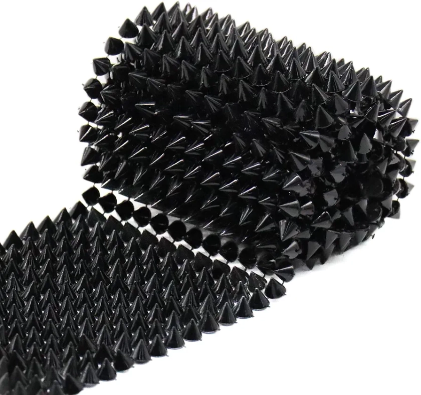 Jerler Sew Stitch on Spikes for Arts and Crafts Decoration, Mesh Rivets Studs Beads Cone Spoke Trirr Punk Pock with Flat Back for Jacket, Clothing, Shoes and Performance (0.5 Yard, Black)