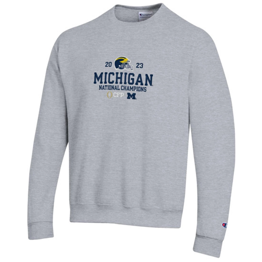 Champion University of Michigan Football 2023 National Champions Gray Embroidered Crewneck Sweatshirt