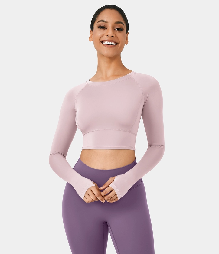 Women’s Solid Thumb Hole Cropped Yoga Sports Top - Halara 