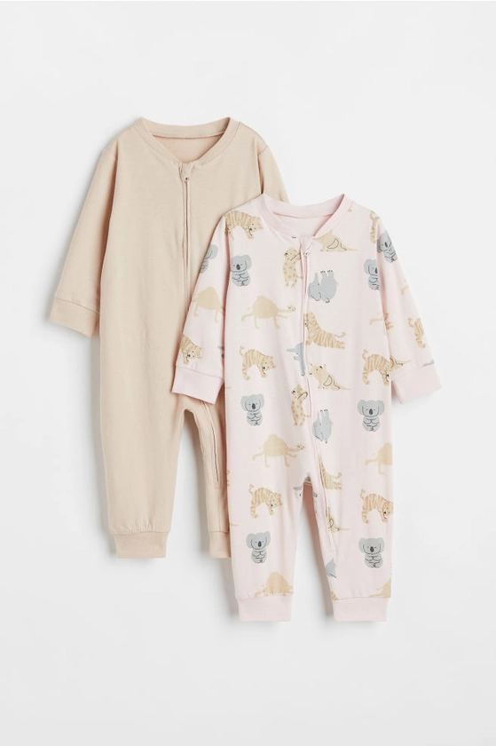 2-pack zip-up pyjamas - Light beige/Animals - Kids | H&M GB