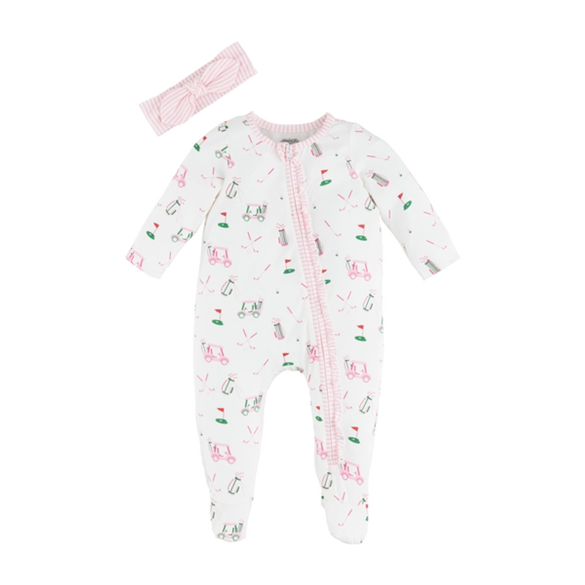 Pink Golf Baby Sleeper And Headband Set